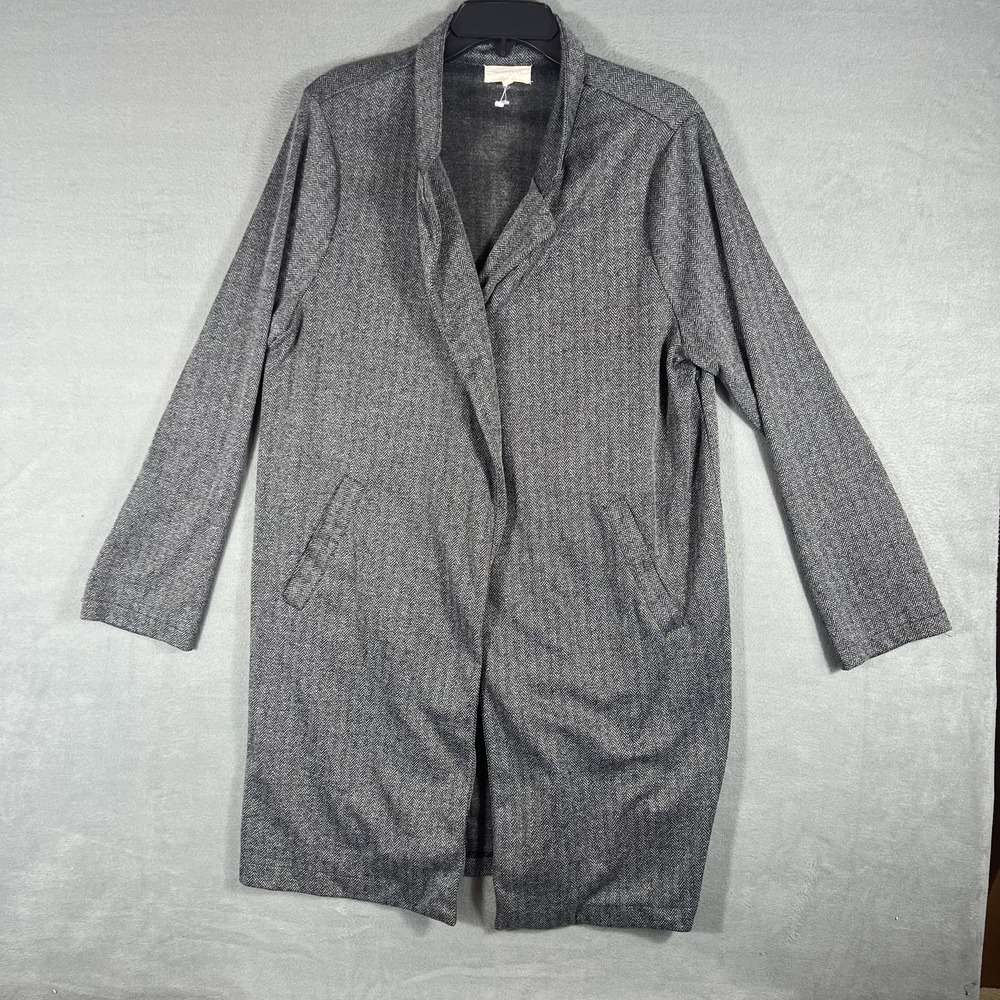 MELLODAY Women's‎ Gray Herringbone Open Front Long Cardigan Coat Jacket XL